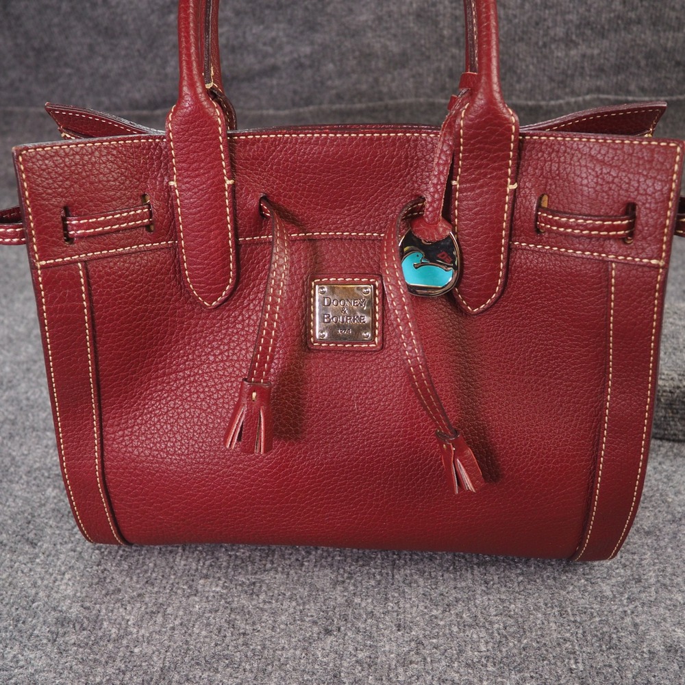Dooney & Bourke City Barlow Satchel Burgundy Pebbled Leather Tassel Bag - Picture 2 of 16